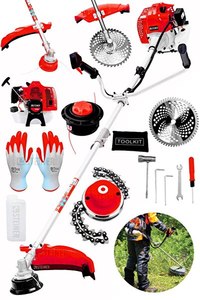 STEİNER Alman 16 Hp Tam Profesyonel Yan Tipi Benzinli Tırpan Ot Çalı Çim Biçme Makinesi + Canavar Başlık