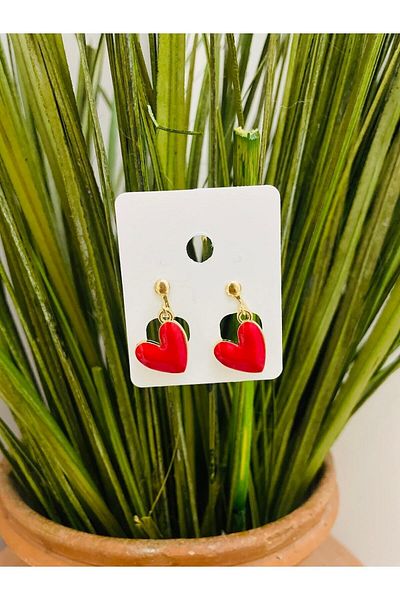 1PARÇAMAVİ Red Heart Clip Women's Earrings - Non-Perforated Ear Earrings