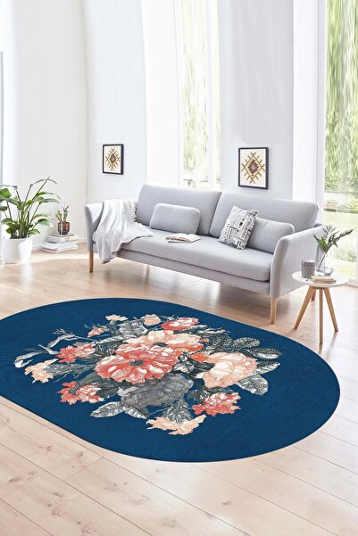 Napoli Home Dijital Baskılı Kaymaz Taban Yıkanabilir Modern Desen Oval Yolluk...