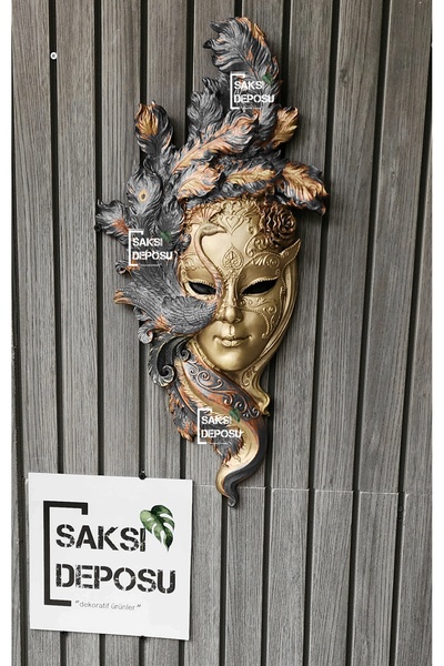 saksı deposu Venedik Mask Heykeli Tavus Kuşlu Duvar Maskesi 50cm x 25cm, Ev Dekorasyon Bibloları Heykelleri