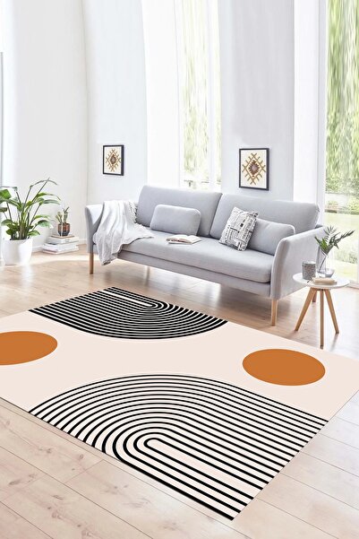 Dijital Baskılı Kaymaz Yıkanabilir Modern Desen Yolluk Mutfak Salon Halısı, N-MODERN-52-TURUNCU,