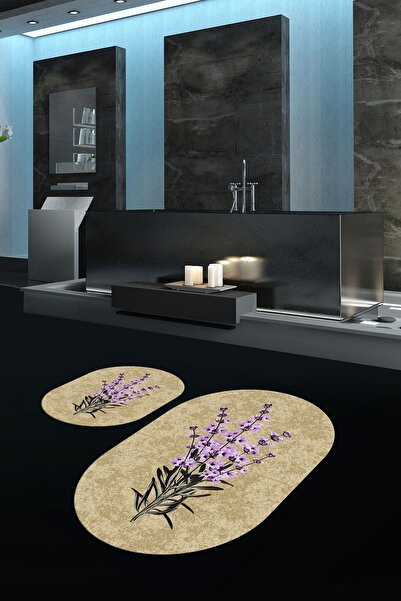 Kilimteks قاعدة حمام بيضاوية مطبوعة رقمية غير قابلة للانزلاق وقابلة للغسل