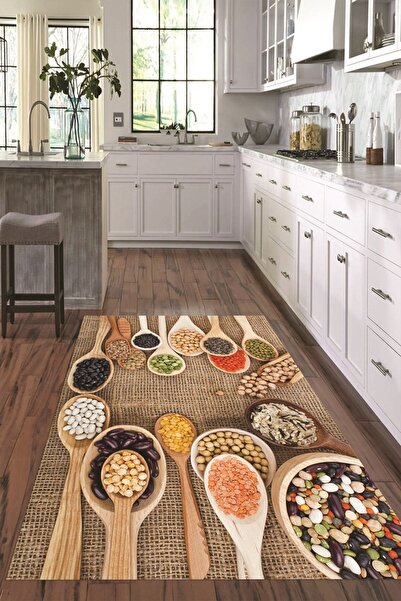 Kilimteks 3D Dijital Baskılı Kaymaz Taban Yıkanabilir Renkli Modern Mutfak Ha...