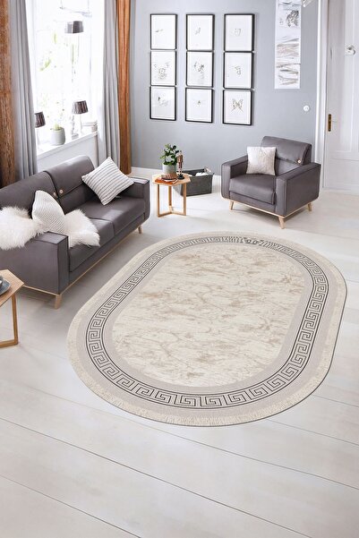 Kilimteks Dijital Kaymaz Taban Yıkanabilir Çerçeveli Oval Yolluk Mutfak Salon...