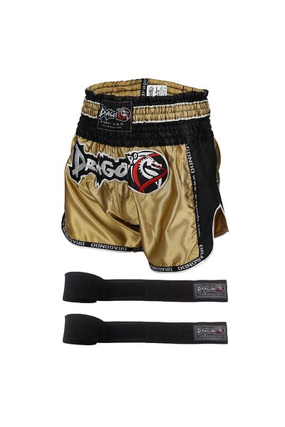 Dragondo Retro Muay Thai Shorts and 3.5 Meters Boxing Bandage Set