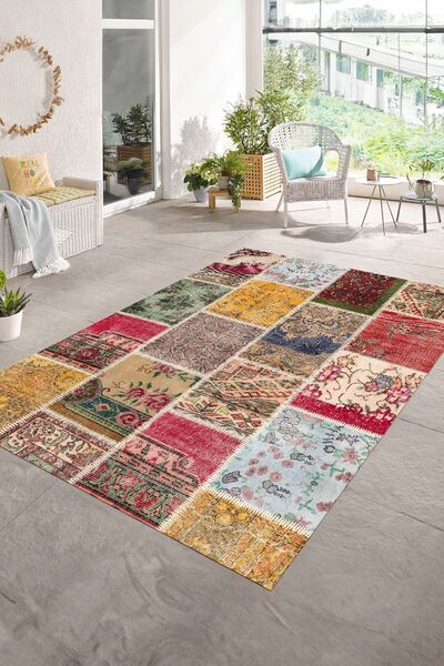 Dijital Baskı Kaymaz Taban Yıkanabilir Patchwork Desen Yolluk Mutfak Salon Halısı