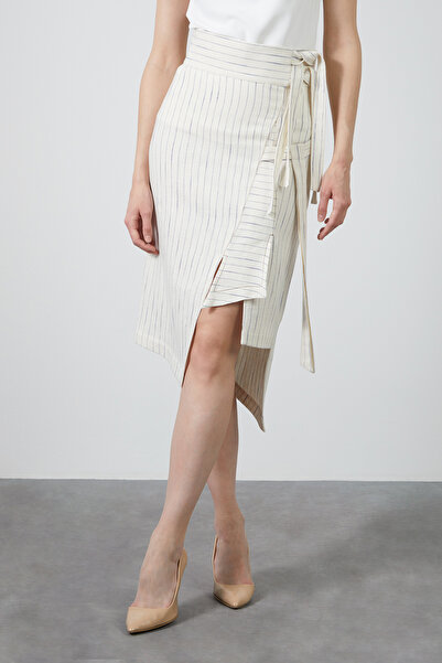 GİZİA Bağlama Detaylı Asimetrik Ekru Etek