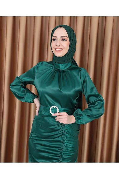 modasusev Satin Evening Dress - Fish Gathered Design