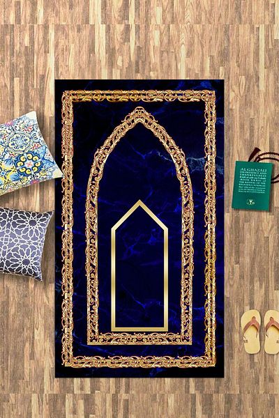 Kilimteks Digital Printed Non-Slip Washable (70x130) Gift Prayer Prayer Rug, N-SECCADE-21-BLUE