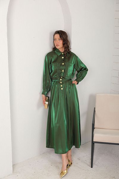 Melike Tatar Shiny Green Skirt Suit - 3-3123