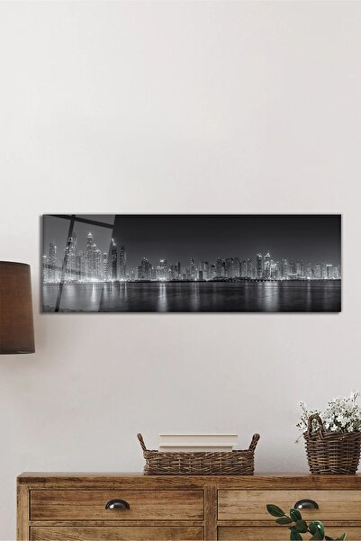 Rosyvien Şehir ve Işıkları Panoramik Cam Tablo, Modern Şık Ev Ofis Duvar Dekoru, Hediyelik Temperli Cam