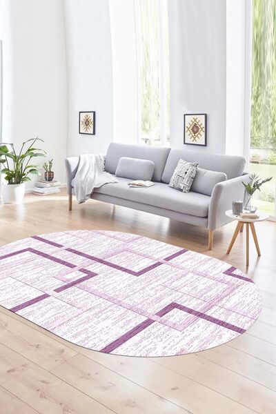 Kilimteks Dijital Kaymaz Yıkanabilir Modern Desen Oval Yolluk Mutfak Salon Ha...