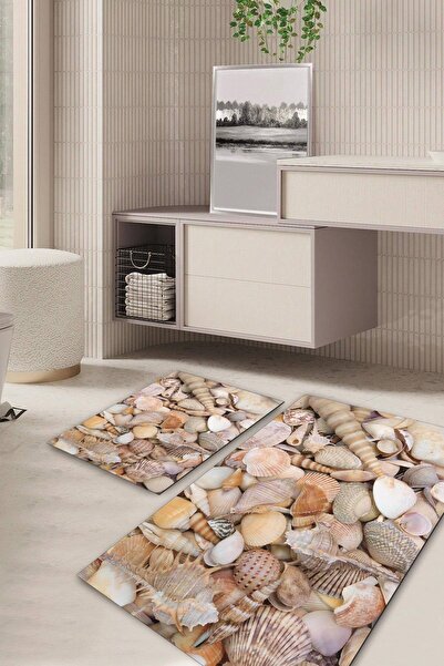 Kilimteks 3 Boyutlu Kaymaz Taban Yıkanabilir 2'li Set Banyo Halısı Paspas Klo...