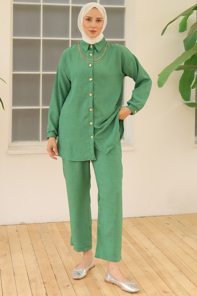 benguen Green 4015 Button Detailed Double Accessory Set