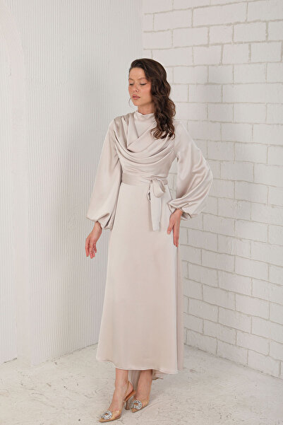 Melike Tatar Satin Light Stone Dress - 6-5035
