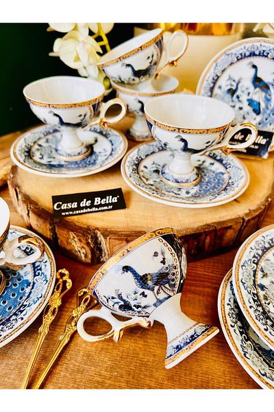 CASA DE BELLA Peacock Patterned 6 Person Bone China Coffee Cup