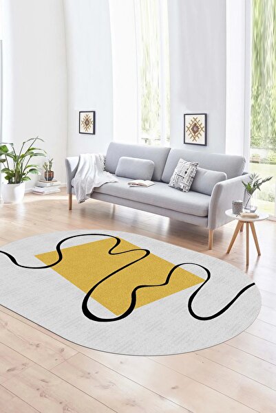 Kilimteks Dijital Kaymaz Yıkanabilir Modern Desen Oval Yolluk Mutfak Salon Ha...