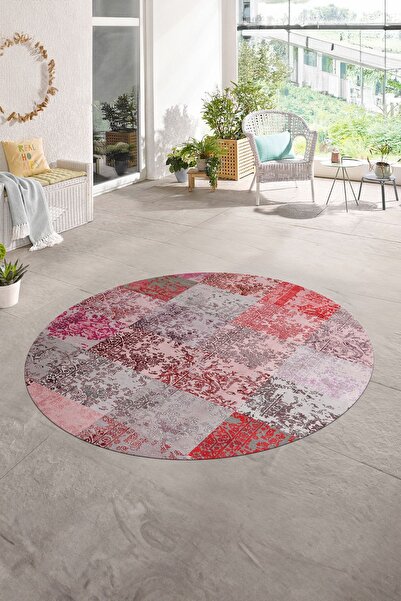 Alkilim Dijital Kaymaz Yıkanabilir Patchwork Yuvarlak Balkon Mutfak Salon Hal...