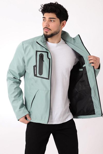 Stilkombin Stand Collar Chest Zippered Raincoat - PLDP 2982_60289
