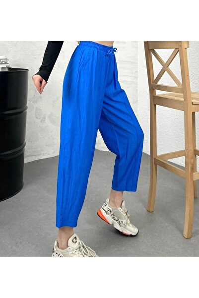 HARMONY GLOBAL Літні шаровари з шнурівкою, що виглядають як синій льон - 3878