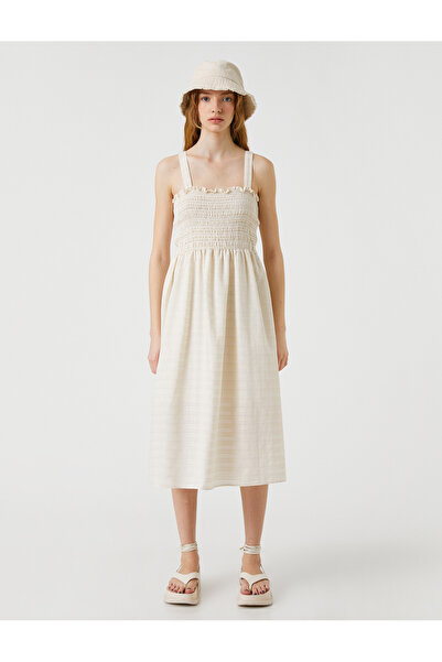 Koton Μίντι Φόρεμα Λουράκι από βαμβακερό τετράγωνο λαιμό Gipelli