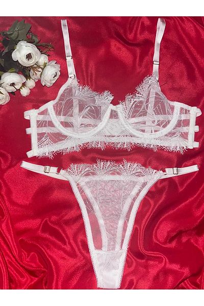 FAİR DESİGN White Lace Bra Set - Bride, Brode and Dowery Set