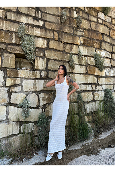 kenza'a Μακρύ Πλεκτό Φόρεμα - Χοντρό λουράκι και λαιμόκοψη U
