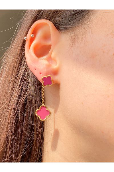 Inure Jewelry Pink Clover Model Steel Earrings