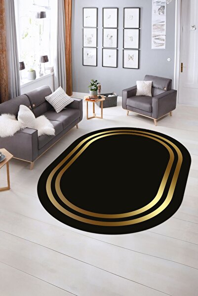 Alkilim Dijital Kaymaz Yıkanabilir Çerçeveli Oval Yolluk Mutfak Salon Halısı,...