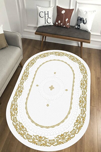 Alkilim Dijital Baskılı Dekoratif Kaymaz Yıkanabilir Oval Salon Halısı Mutfak...