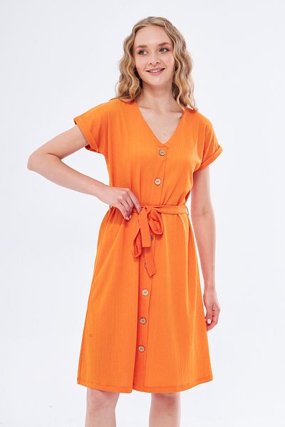 YÜKSEL IŞIK Dark Yellow Colored Buttoned Short Dress