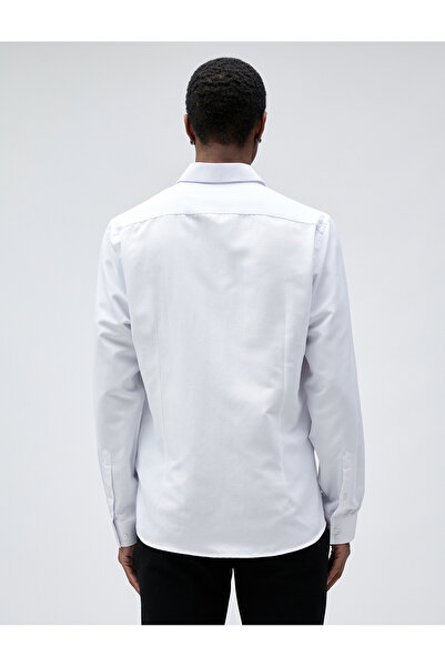 Koton Pánské oblečení Základní košile Klasický límec Slim Fit s knoflíky 4wam60013hw Bílá Bílá