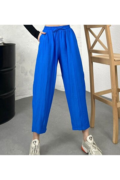 HARMONY GLOBAL Літні шаровари з шнурівкою, що виглядають як синій льон - 3878