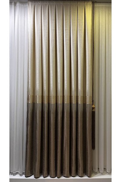 Fon Dünyası Panel Background Curtain Cream Mink Gold Stripe (Single Wing)