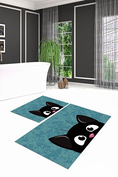 Alkilim Digital Printed Non-Slip Washable Cat Pattern Double Bathroom Set Toi...