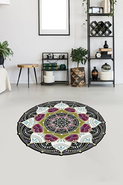 Viyana Home Dijital Baskılı Kaymaz Yıkanabilir Yuvarlak Lazer Kesim Salon Hal...