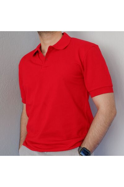 Butik Polo Yaka Erkek T-shirt %100 Pamuk Kumaş Regular Fit 2 Düğmeli Kol Bant...