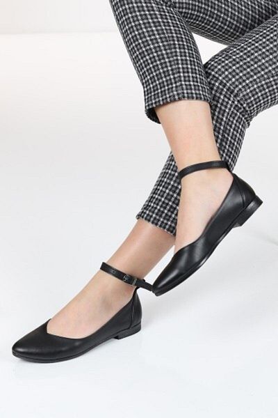 apelles Pantofi din piele neagră cu centură la gleznă balerini