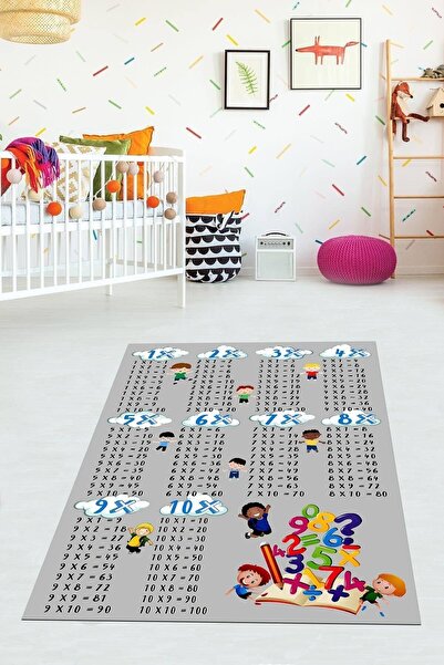 Viyana Home Dijital Baskılı Kaymaz Taban Yıkanabilir Modern Çarpım Tablolu Ço...