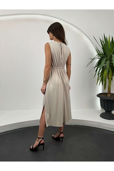 Elif Özbey Butik Φόρεμα Πέτρινο Ελαστικό Πίσω Μηδενικό Μανίκι