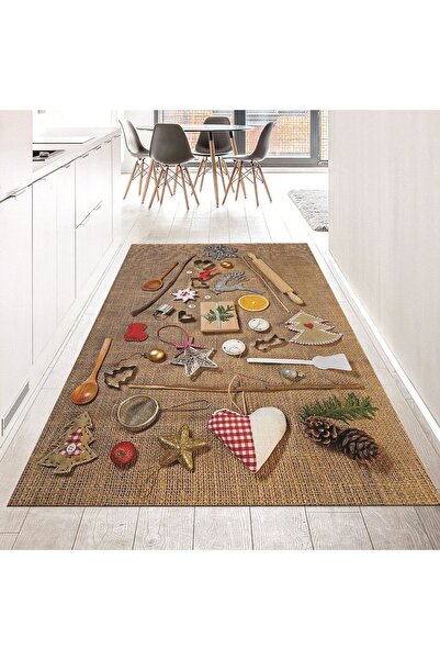 Viyana Home Dijital Baskılı Kaymaz Taban Yıkanabilir Mutfak Halısı Yolluk, V-...