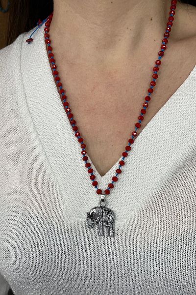 Balzamin Design Handmade Trowel Necklace Adjustable Macrame Elevator Necklace with Steel Elephant Figure Non-Tarnish Steel Necklace