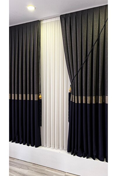 Fon Dünyası Πάνελ φόντου κουρτίνας ανθρακί μπλε ναυτικό (μονό φύλλο)