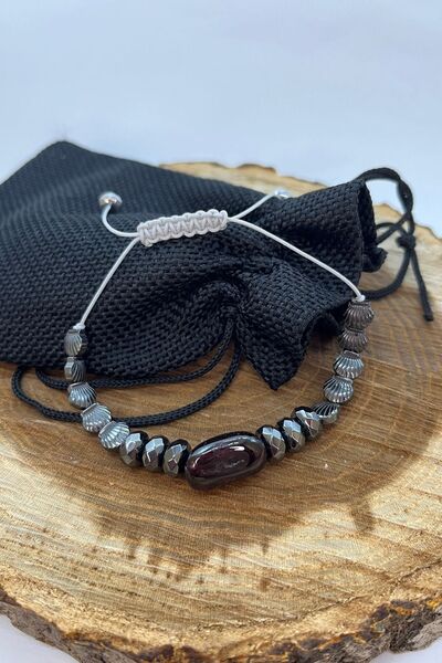 Balzamin Design Gift For Men Real Lal Stone Black Macrame Handmade Natural St...