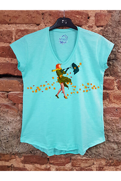 ScubaPromoTurkey تي شيرت نسائي كاجوال بلون أخضر نعناعي - خريفي