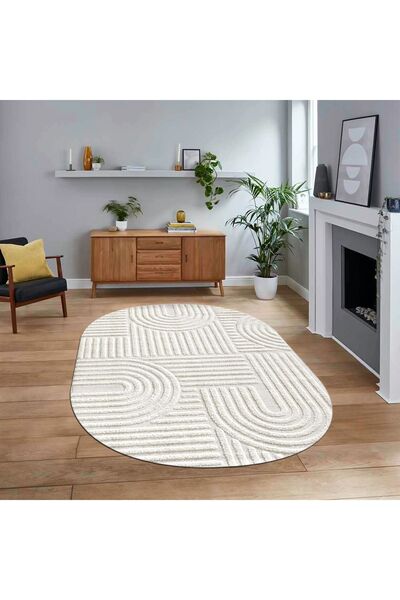 Viyana Home Dijital Baskılı Kaymaz Yıkanabilir Sade Desen Oval Yolluk Mutfak ...
