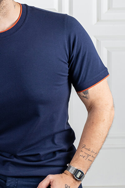 Sarar Класична 0 комір Basic темно-синя футболка