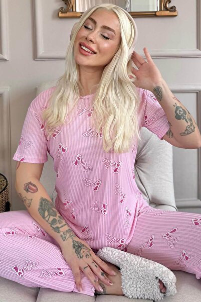 Pijamaevi Roz deschis cu model - Set de pijamale pentru femei cu mâneci scurt...