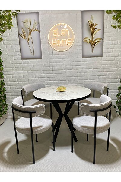 ELEN HOME Mutfak Masası Takımı, Yuvarlak Masa Sandalye , 4 Kişilik Yuvarlak Masa Takımı (lak Panel Parlak )