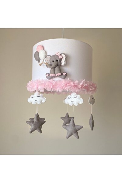 Genel Markalar Gri Fil Figürlü Pembe Çiçekli Bebek Çocuk Odası Avize